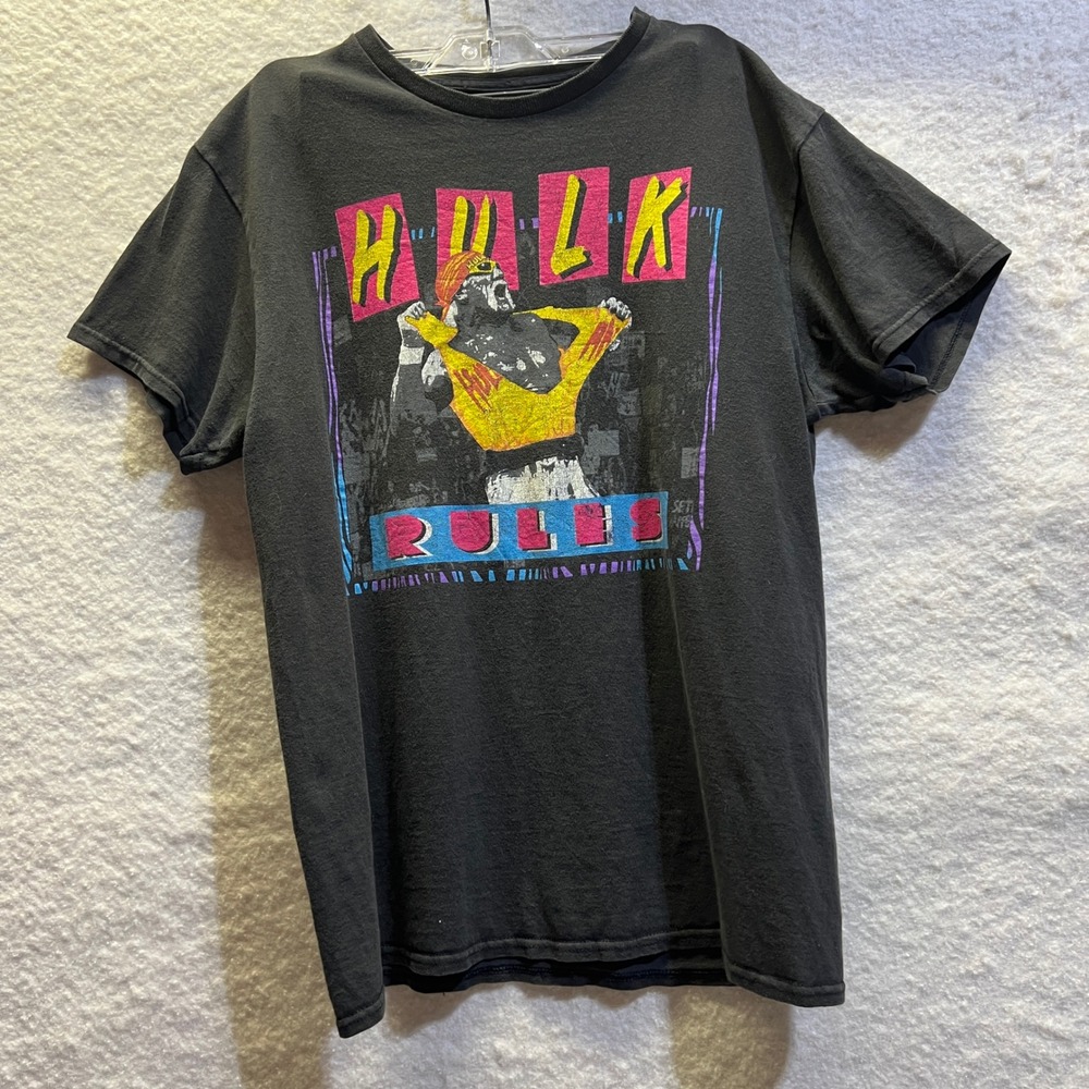 Hulk Hogan Hulk Rules Graphic T-Shirt Mens Medium Black Wrestling WWE Retro Tee